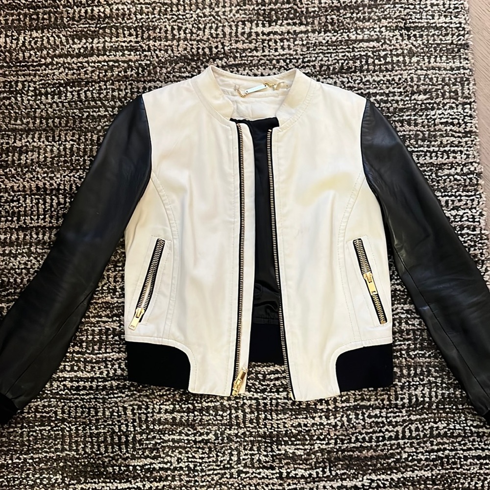 Black and white Trina Turk leather jacket